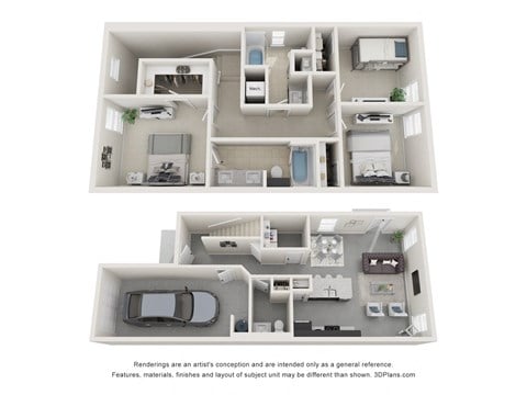 Floor plan for 3 beds, 2 baths, 1377 sqft